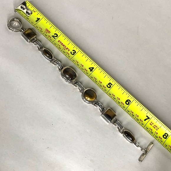 BARSE Sterling Silver Tigers Eye and Cats Eye Cabochon Toggle Bracelet - Picture 9 of 17